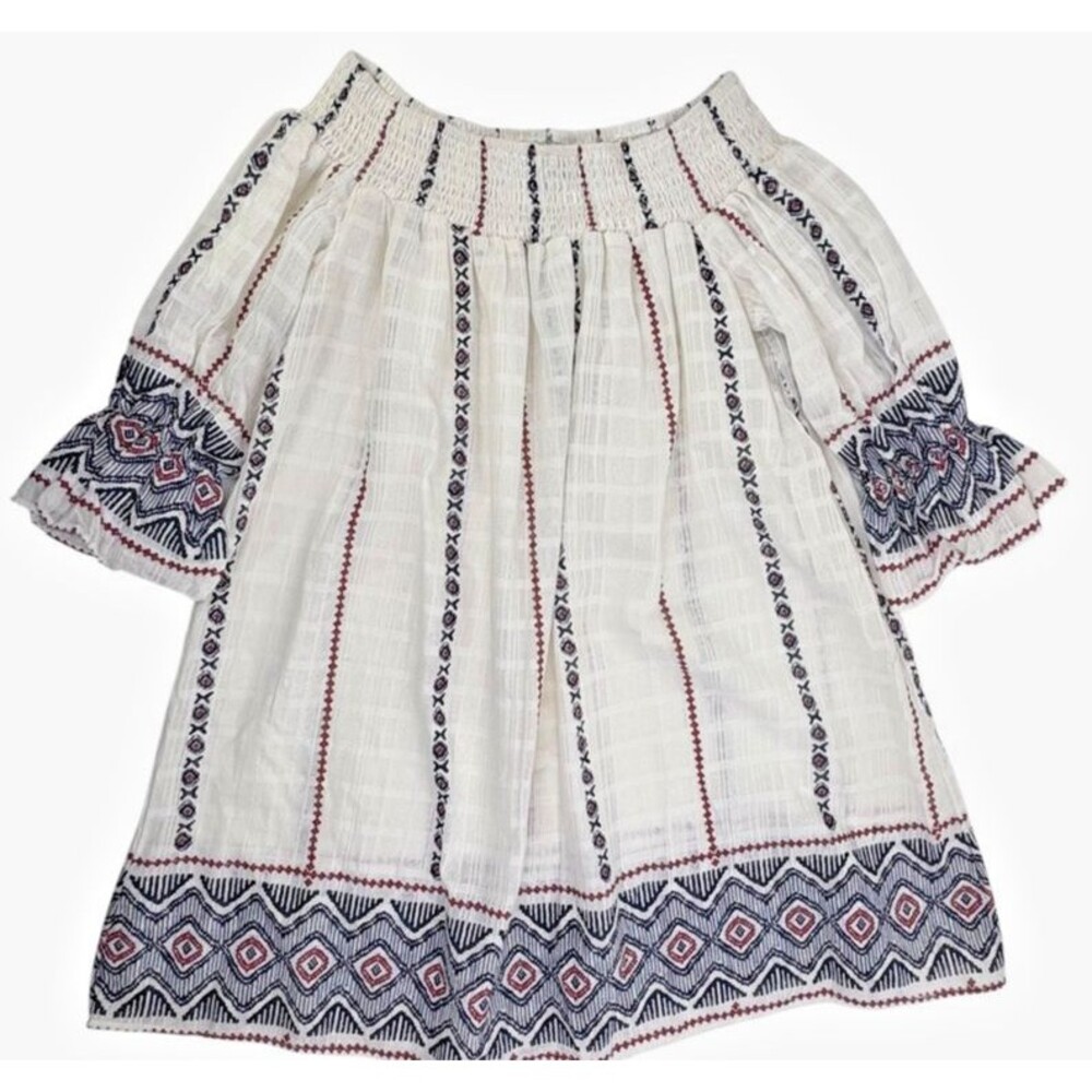 Anthropologie Paper Heart Linen Cotton Dress Boho Indie Smocked Off Shoulder M